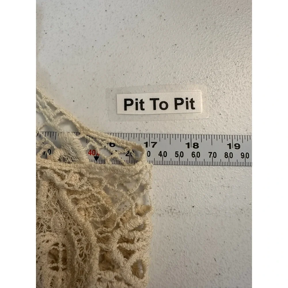 Fairy Boho Women Crochet Fringe Vest Size M Duster Sheer Festival Layering Cream